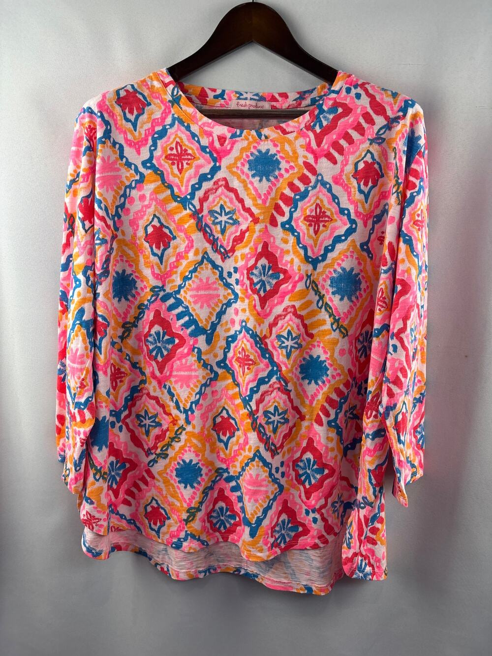 Women’s Fresh Produce Size 2X Multicolored Pattern Long Sleeve